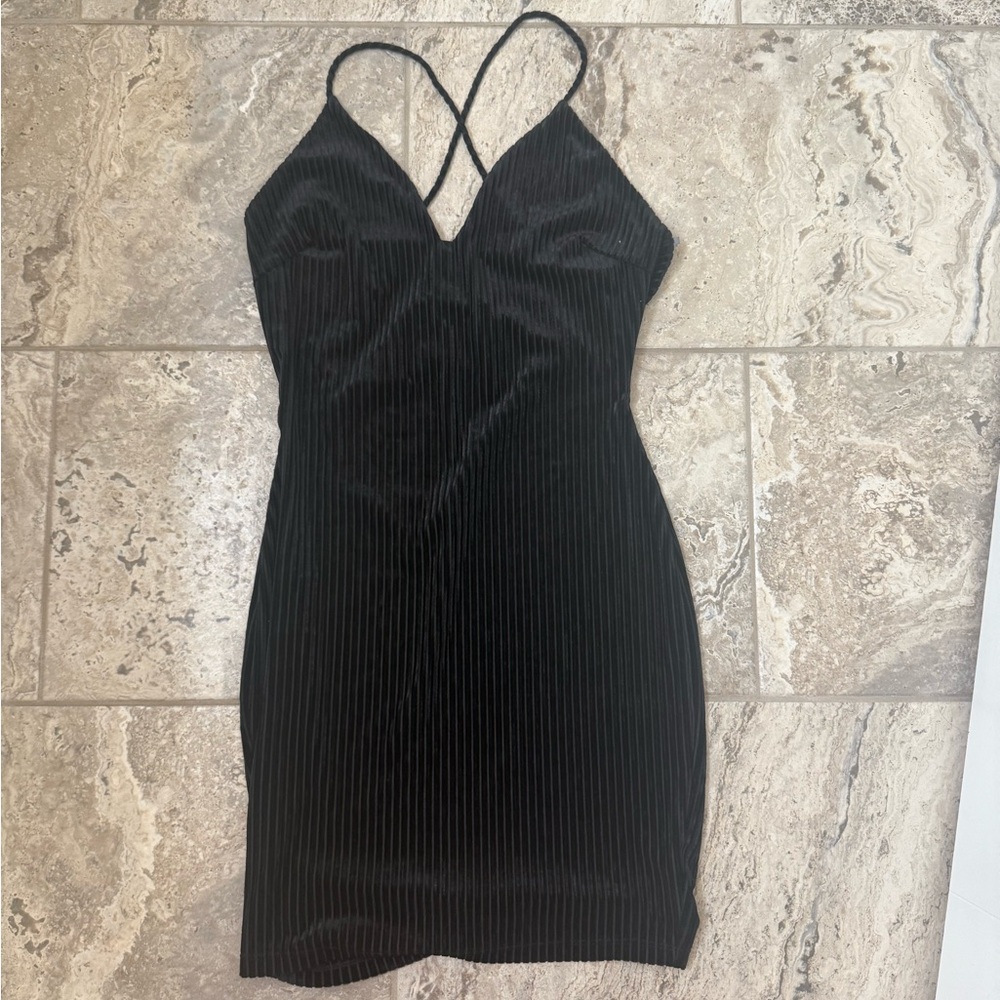 Like New Size Large Glare Black Ribbed Knit Bodycon Tank Dress